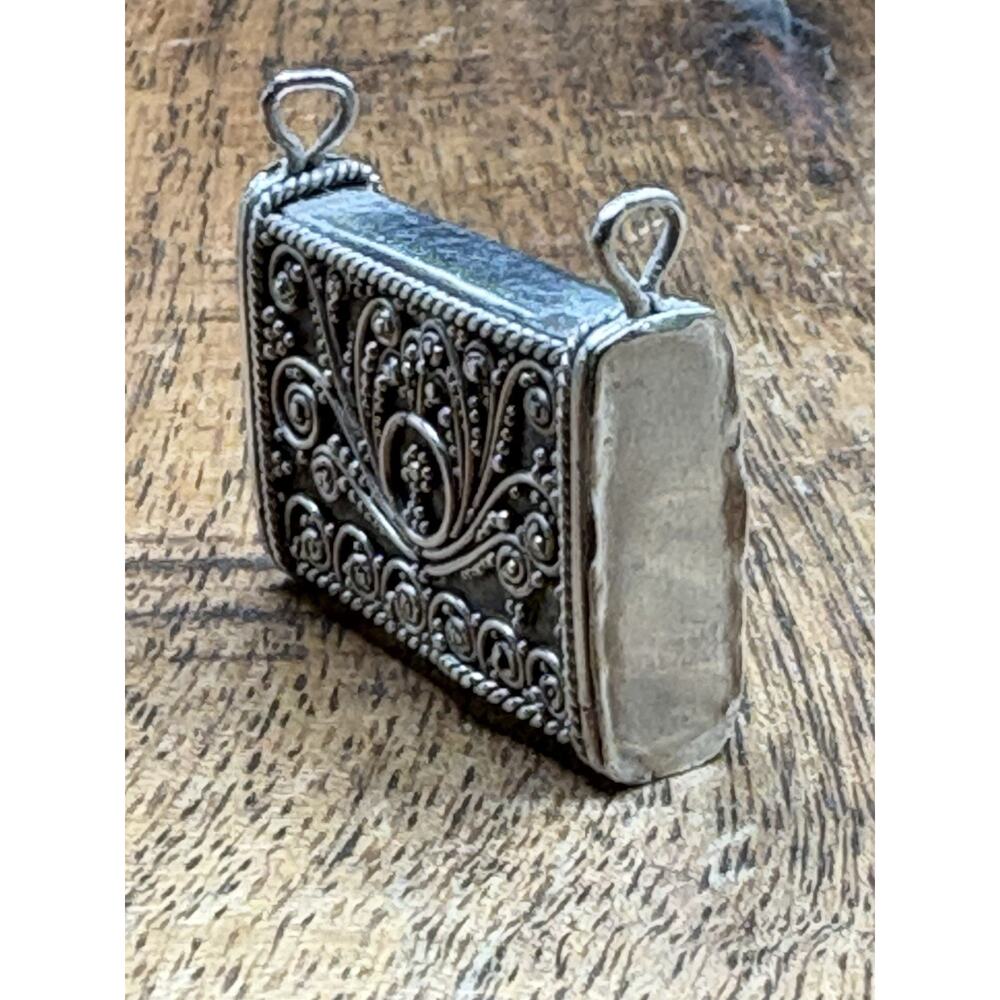Vintage Sterling Silver Prayer Amulet Pill Box Pendant Filigree 6.2g - Picture 2 of 8
